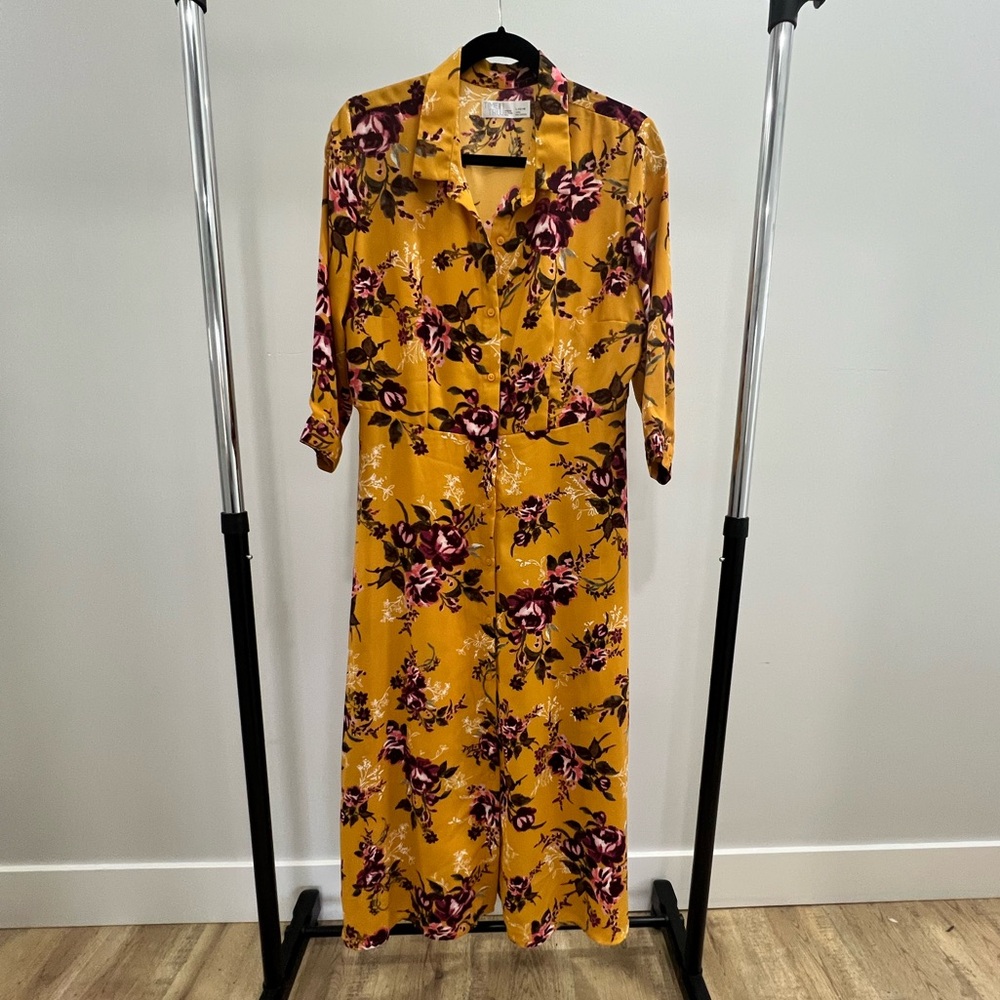 Time and Tru Yellow Floral Midi Dress